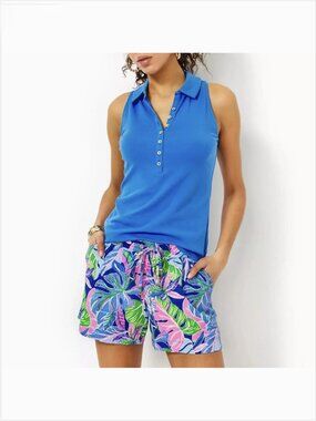 Lilly Pulitzer Womens Katia Short XL Blue Grotto Beleaf In Yourself Pockets